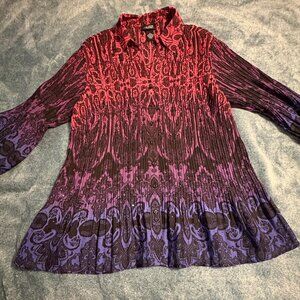 Liz & Me Platinum Collection Semi Sheer Crinkle Pleated Blouse Size 14/16W